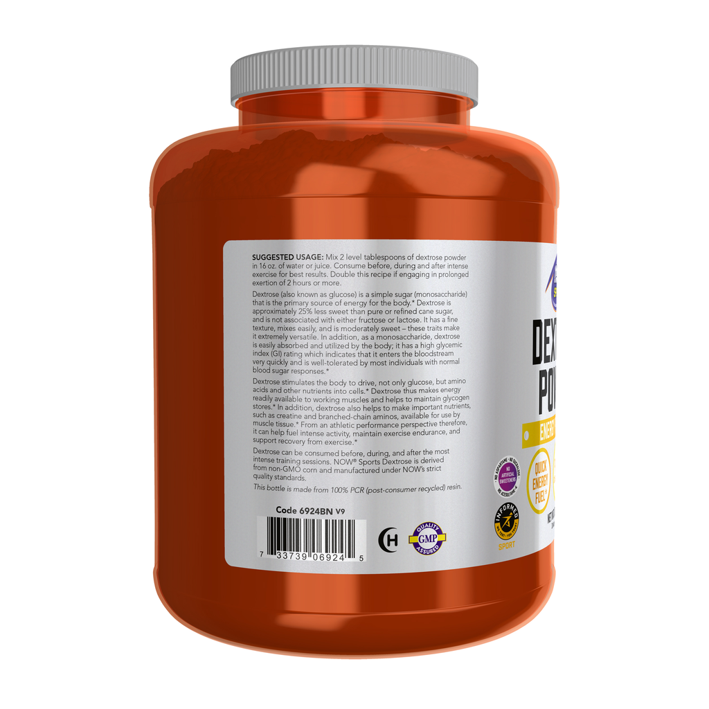 NOW Foods Dextrose Powder - 10 lbs. – Left label / Etykieta producenta