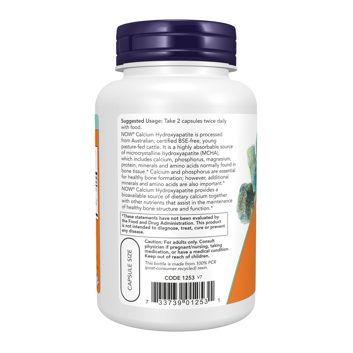 NOW Foods Calcium Hydroxyapatite - 120 Capsules – Left label / Etykieta producenta