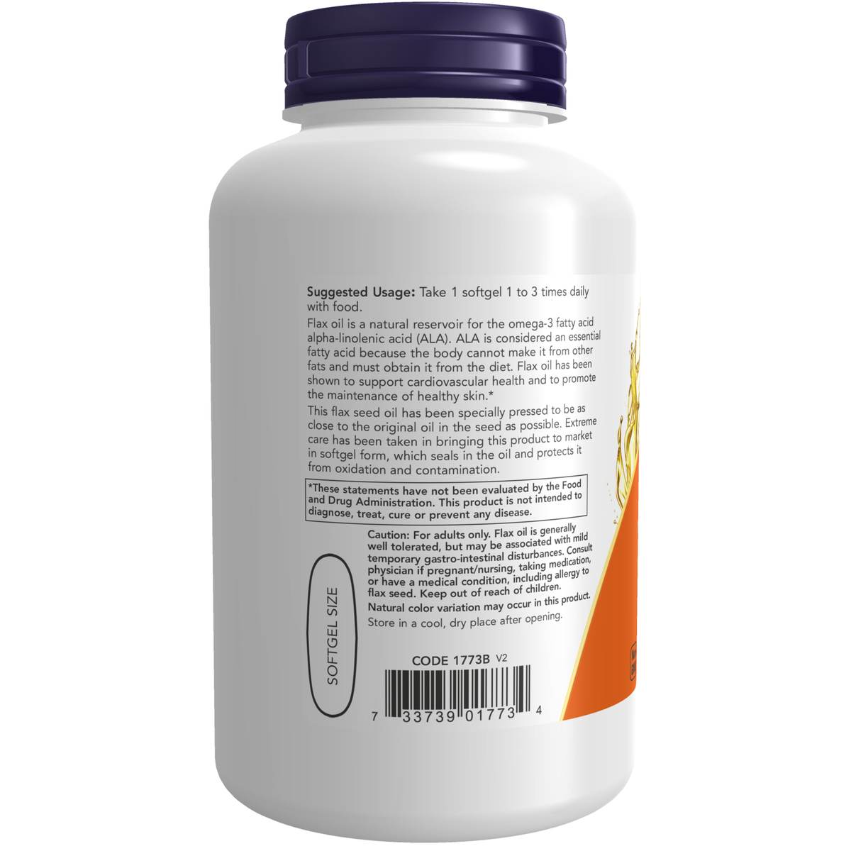 NOW Foods Flax Oil 1000 mg Vegan Formula - 120 Veggie Softgels – Label details / Etykieta producenta