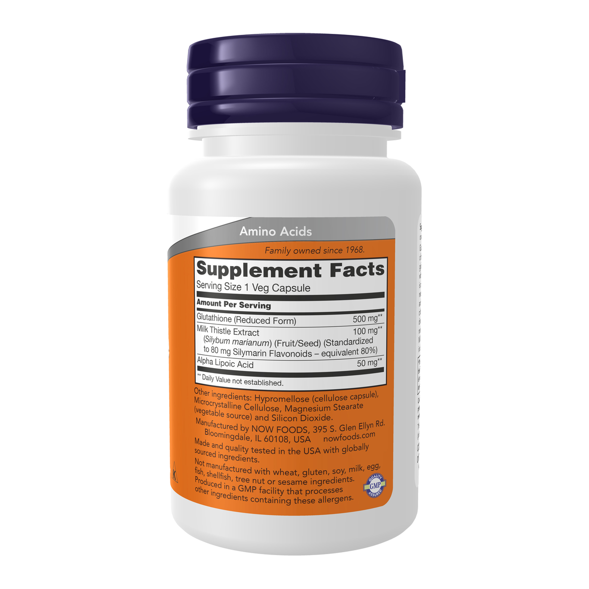 NOW Foods Glutathione 500 mg - 30 Veg Capsules – Right label / Etykieta producenta