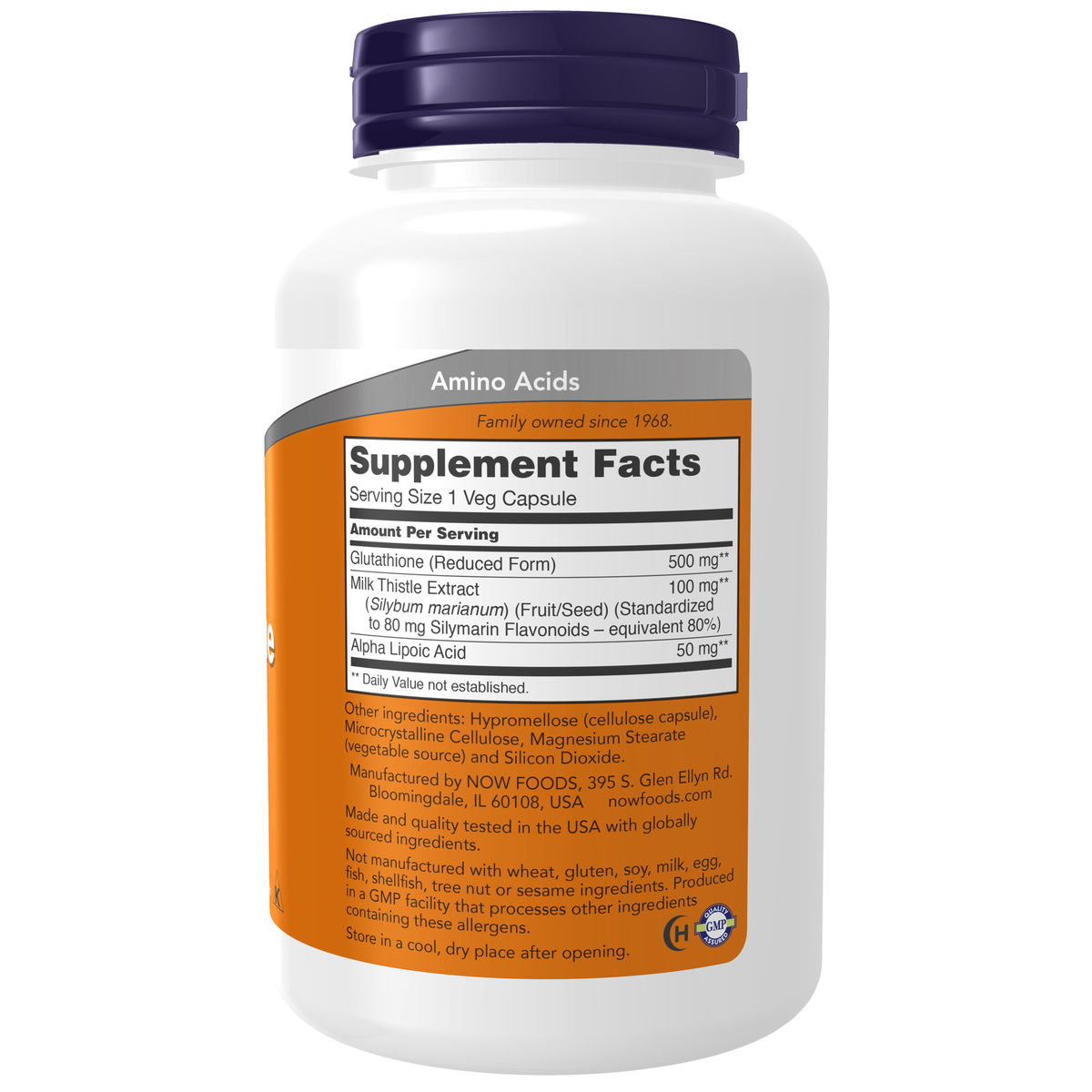 NOW Foods Glutathione 500 mg - 120 Veg Capsules – Label details / Etykieta producenta