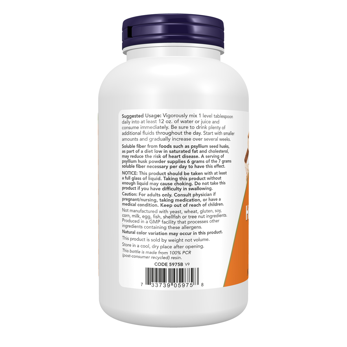 NOW Foods Psyllium Husk Powder Vegetarian - 12 oz. – Left label / Etykieta producenta