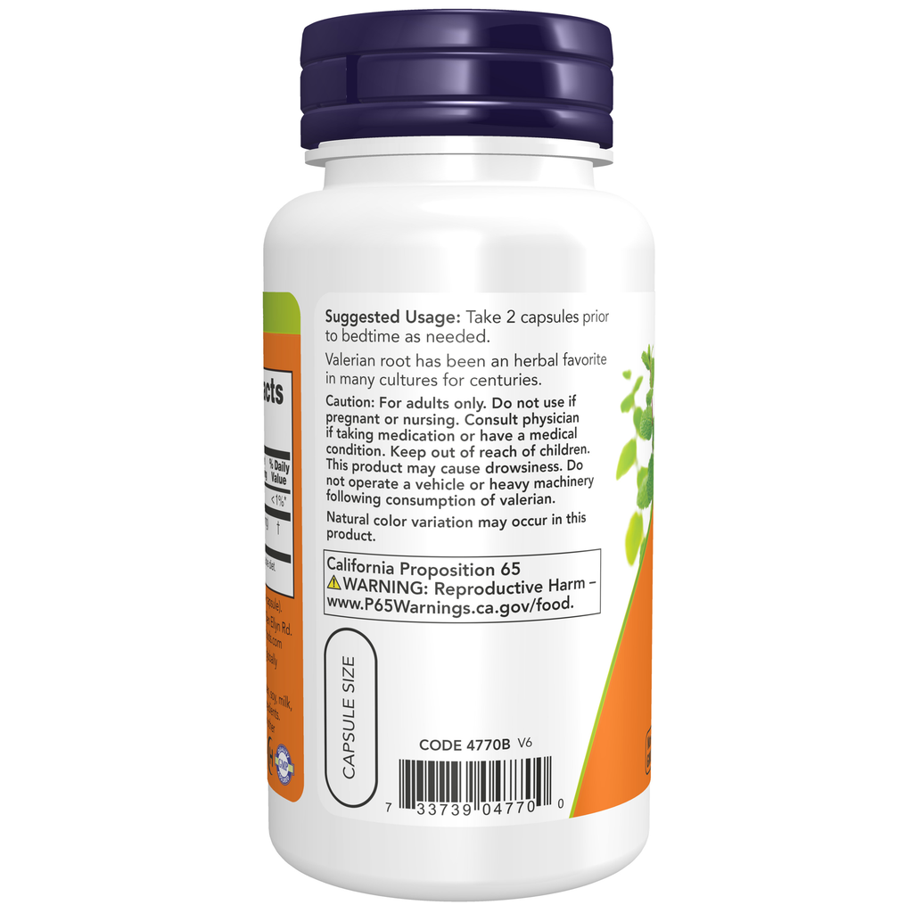 NOW Foods Valerian Root 500 mg - 100 Veg Capsules – Label details / Etykieta producenta