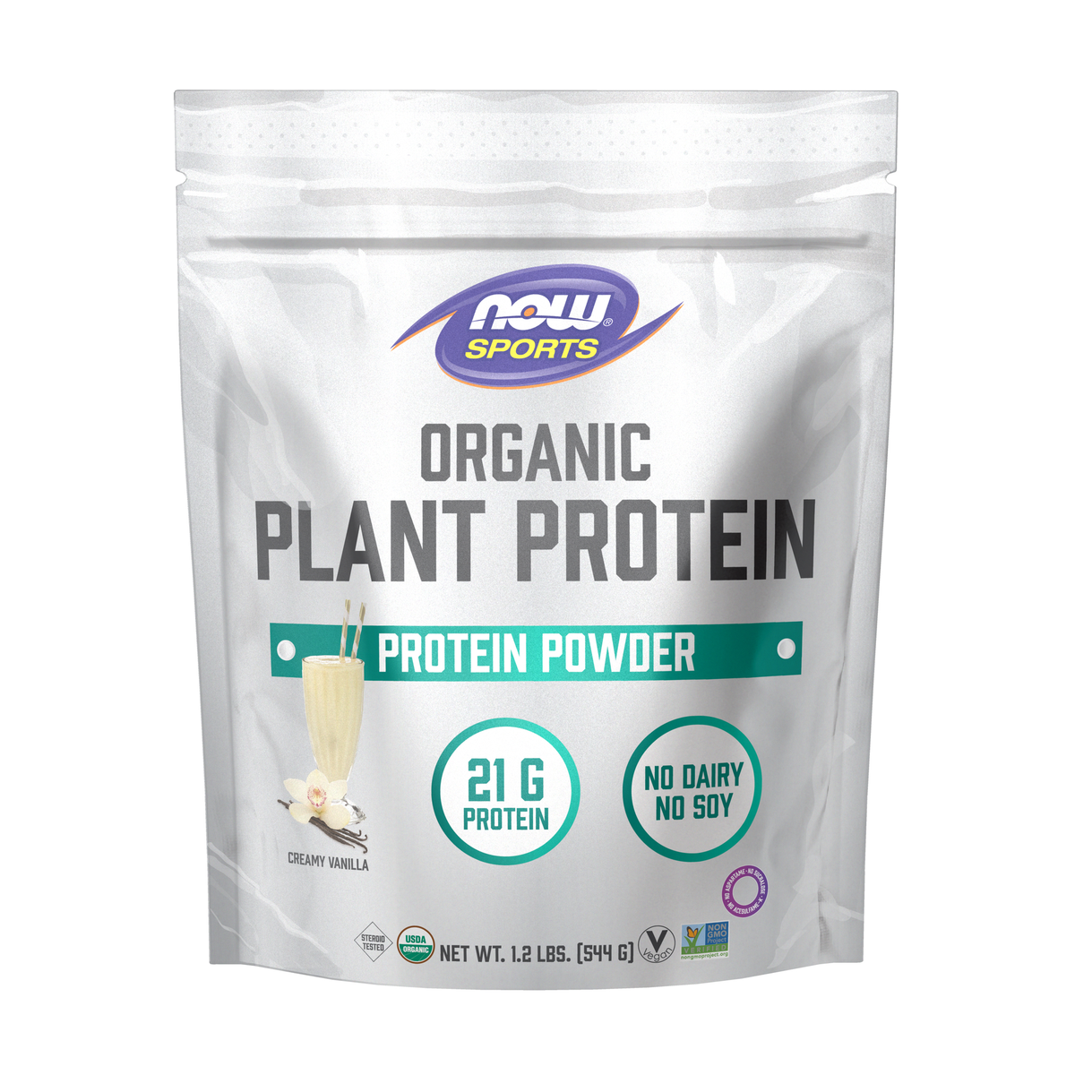 NOW Foods Plant Protein, Organic Creamy Vanilla Powder - 1.2 lbs. / roślinny białko, produkt ekologiczny kremowa wanilia proszek - 1.2 lb