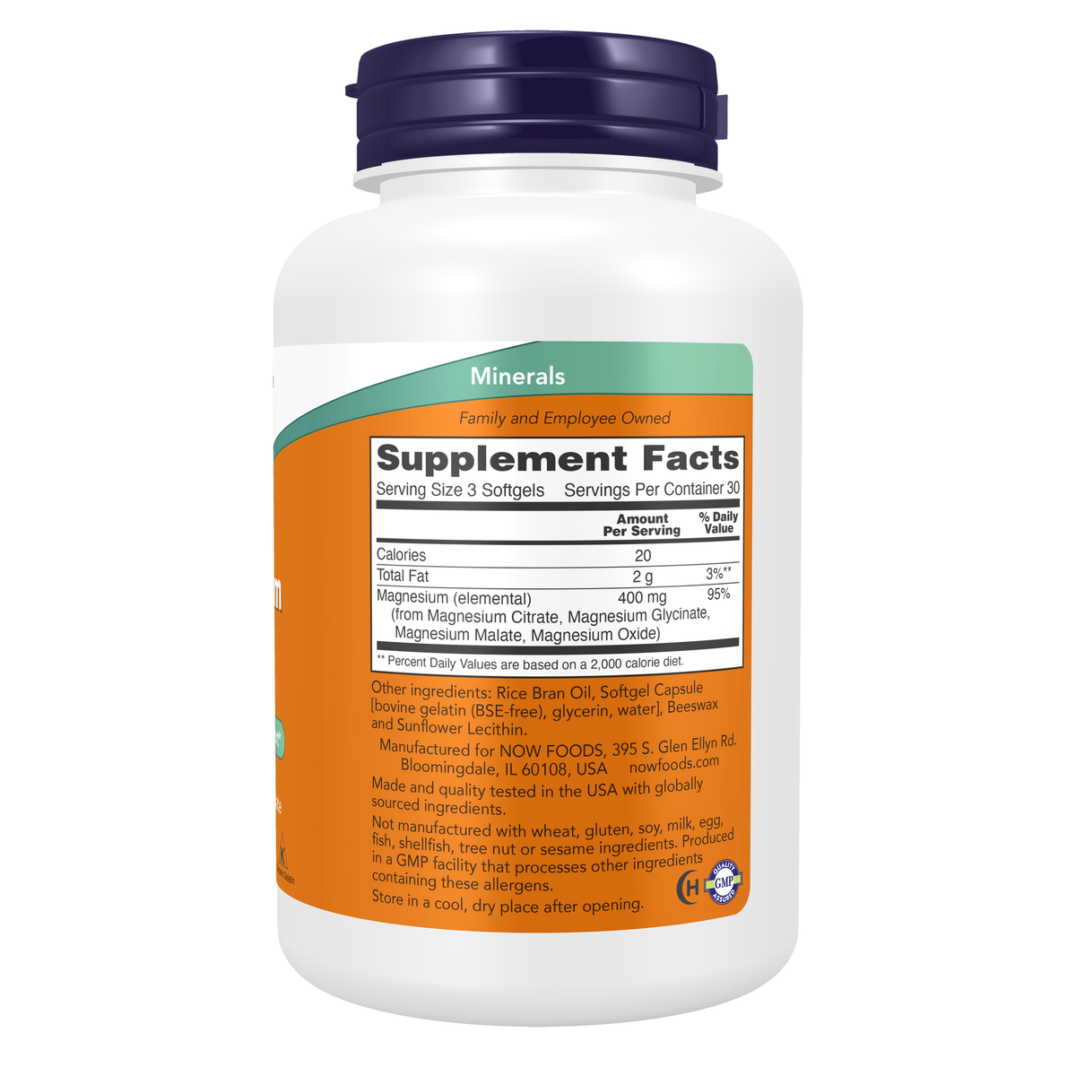 NOW Foods Magnesium Citrate - 90 Softgels – Right label / Etykieta producenta