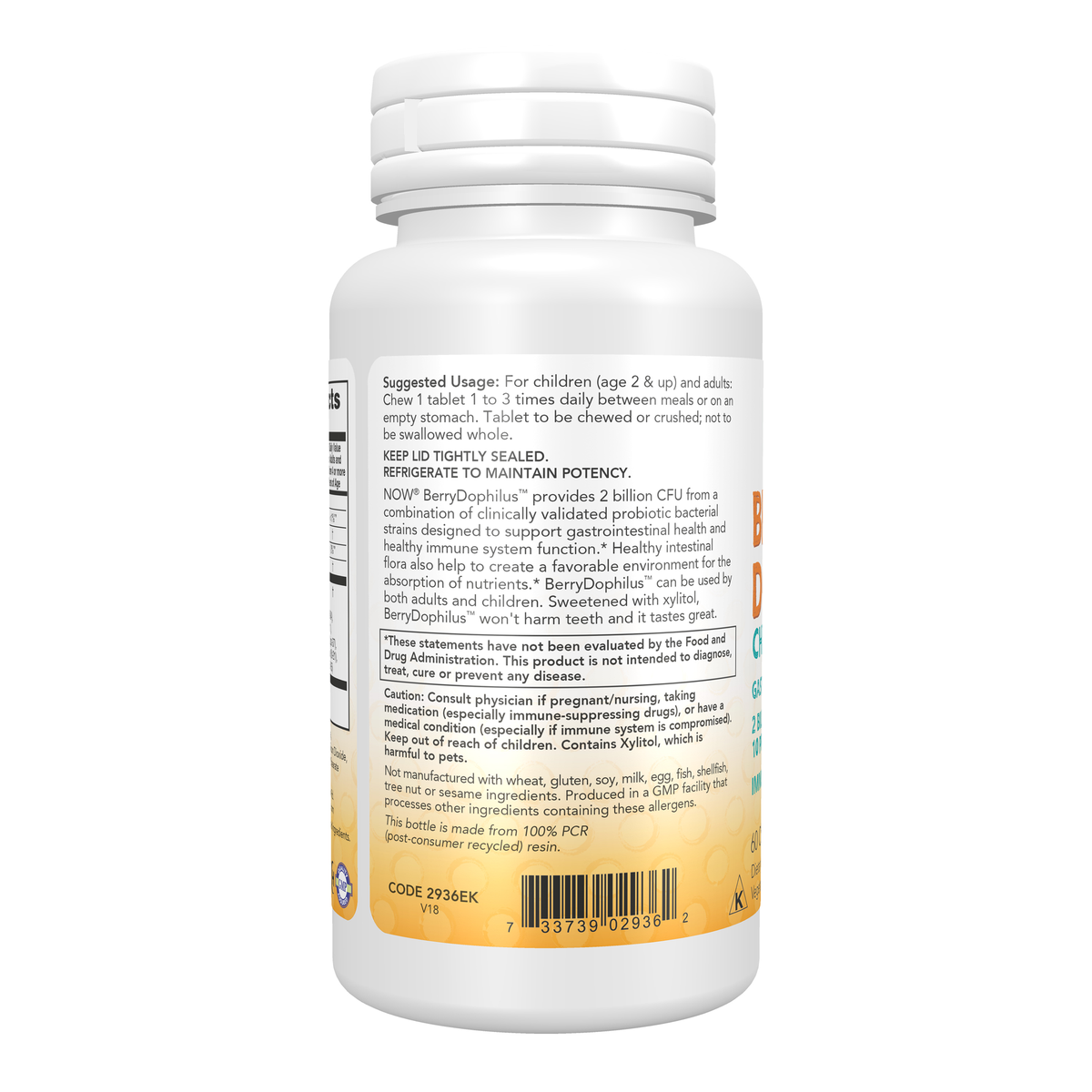 NOW Foods BerryDophilus™ Kids - 60 Chewables – Left label / Etykieta producenta