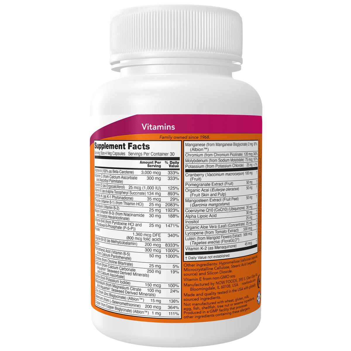 NOW Foods Eve™ Women's Multiple Vitamin - 120 Veg Capsules – Right label / Etykieta producenta