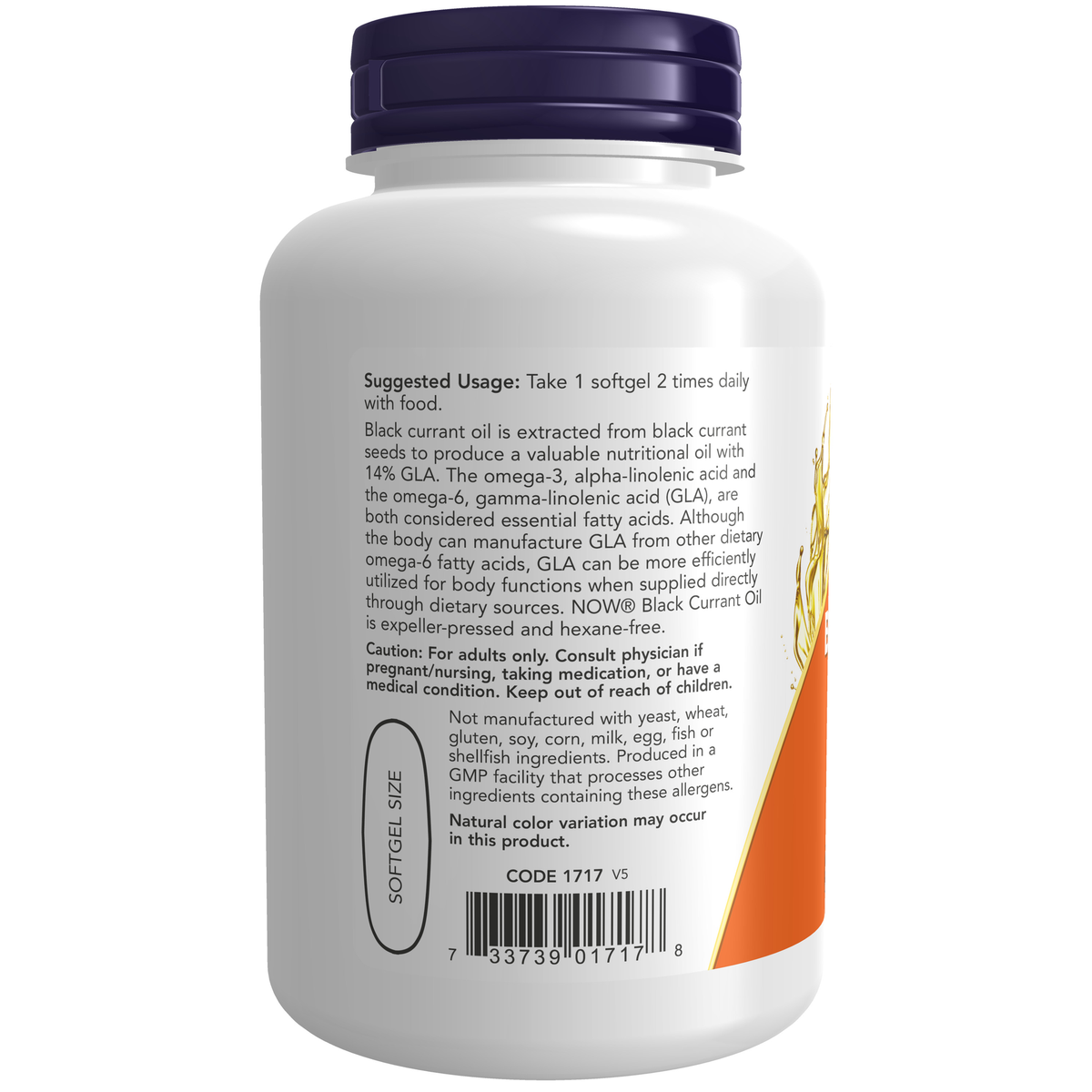 NOW Foods Black Currant Oil, Double Strength 1000 mg - 100 Softgels – Label details / Etykieta producenta