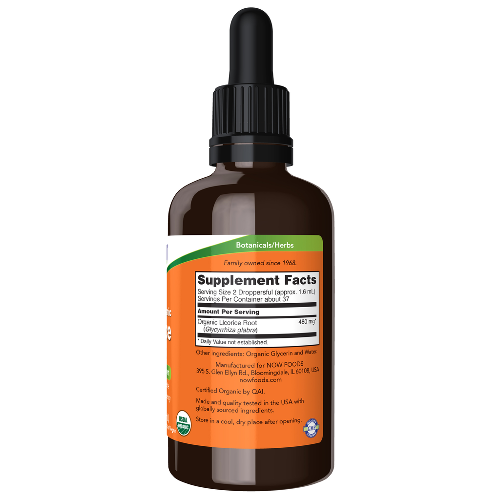NOW Foods Licorice Root Glycerite, Organic - 2 fl. oz. – Right label / Etykieta producenta