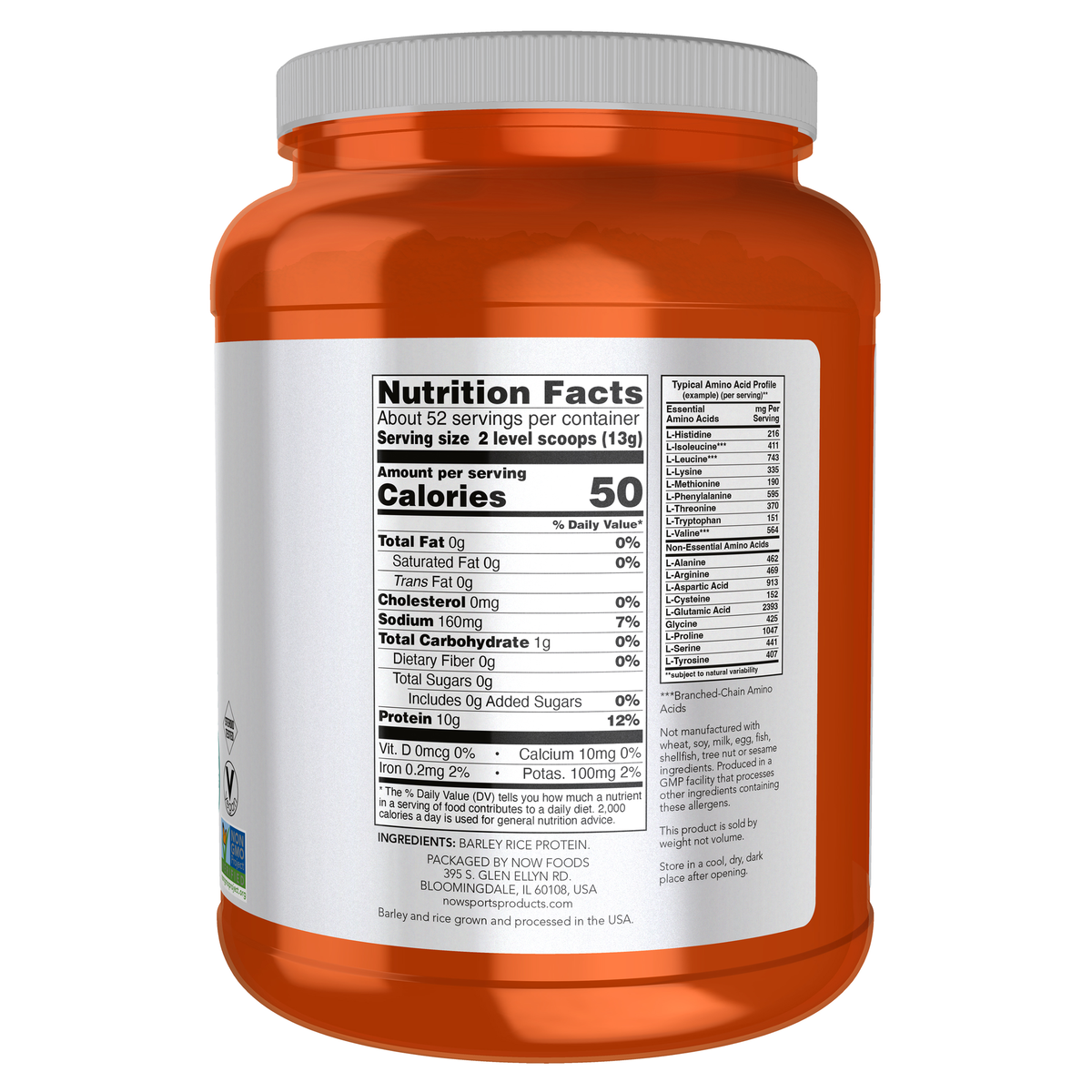 NOW Foods Barley Rice Protein 1.5 lb – Right label / Etykieta producenta