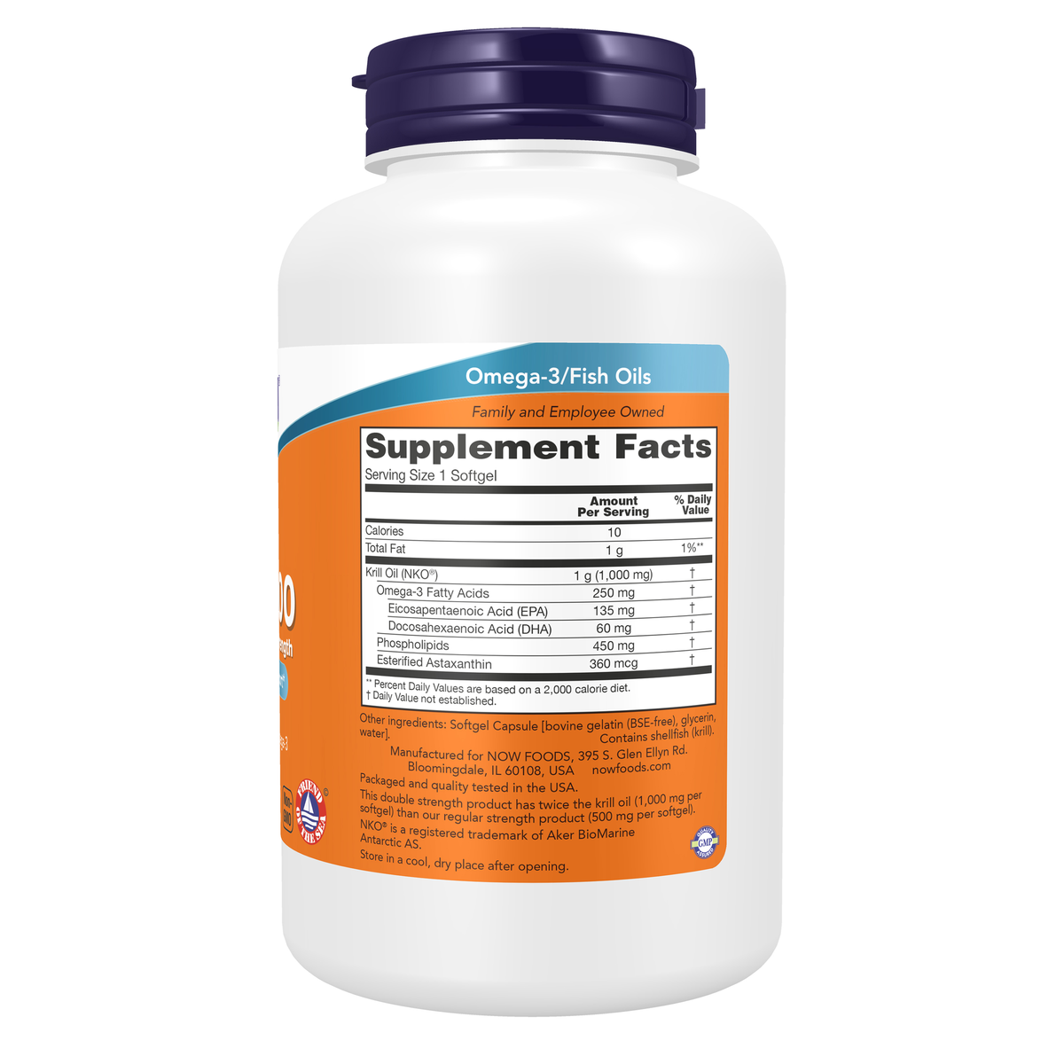 NOW Foods Krill 1000, Double Strength 1000 mg - 120 Softgels – Right label / Etykieta producenta
