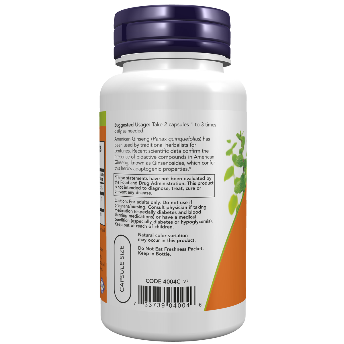 NOW Foods American Ginseng Extract - 100 Veg Capsules – Label details / Etykieta producenta