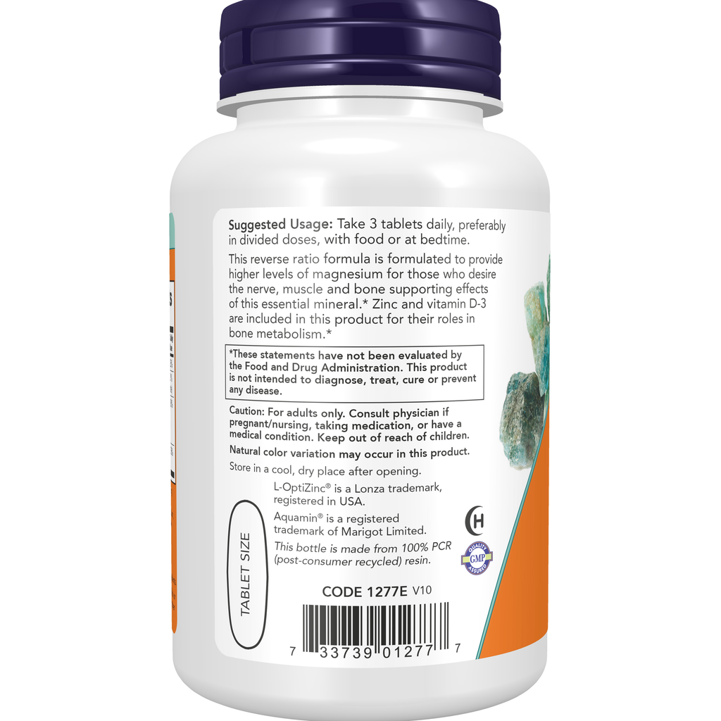 NOW Foods Magnesium & Calcium - 100 Tablets – Left label / Etykieta producenta