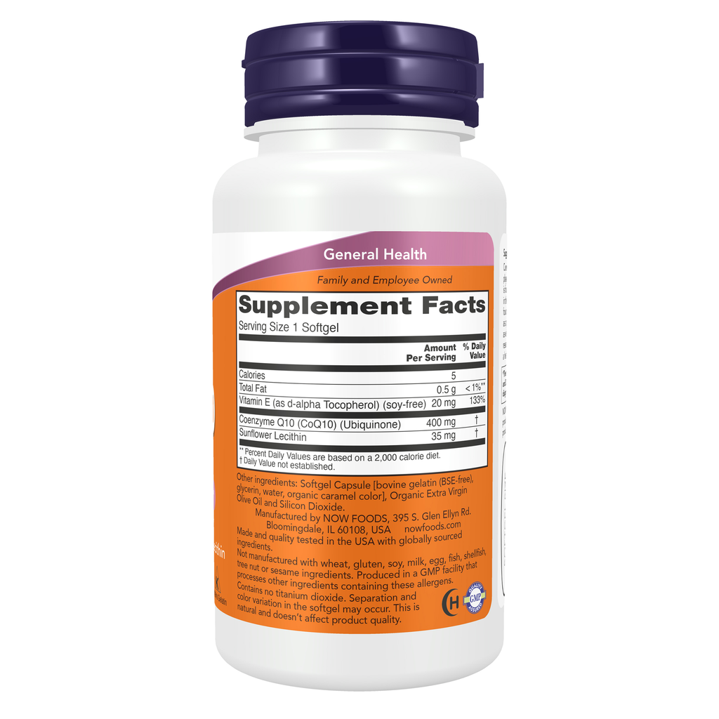 NOW Foods CoQ10 400 mg - 30 Softgels – Right label / Etykieta producenta