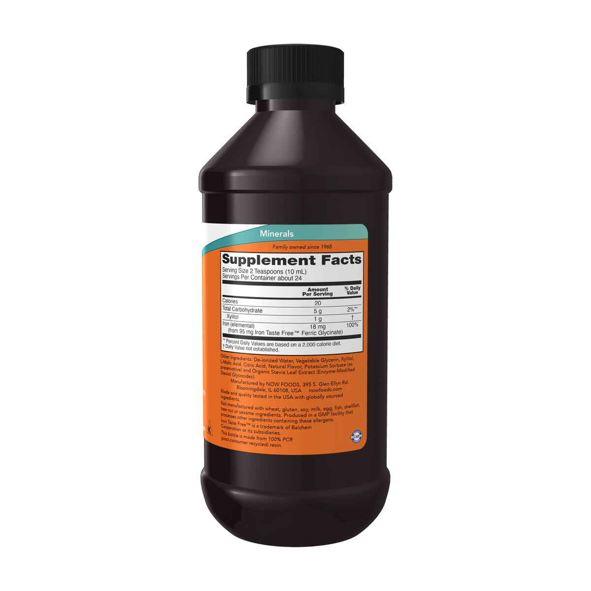NOW Foods Iron Liquid - 8 fl. oz. – Right label / Etykieta producenta