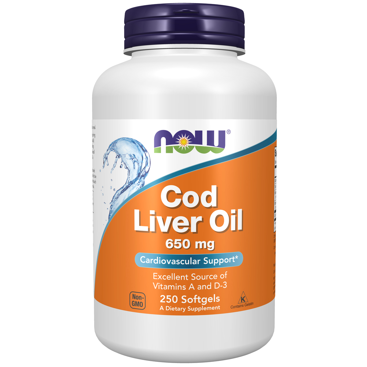 NOW Foods Cod Liver Oil 650 mg - 250 Softgels / tran 650 mg - 250 kapsułek miękkich