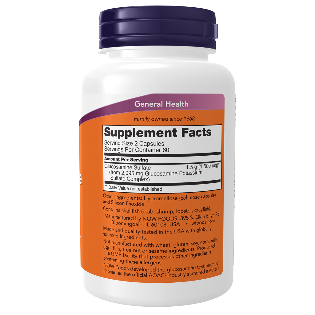 NOW Foods Glucosamine Sulfate 750 mg - 120 Capsules – Right label / Etykieta producenta