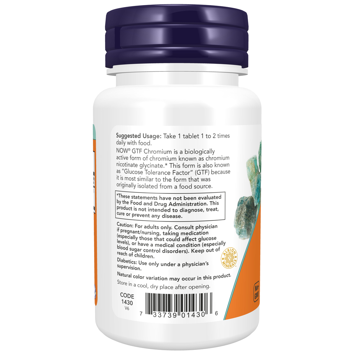 NOW Foods GTF Chromium 200 mcg Yeast Free - 100 Tablets – Label details / Etykieta producenta