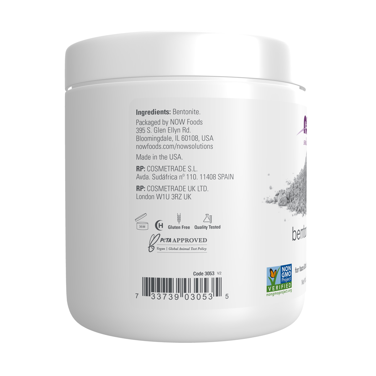 NOW Foods Bentonite Clay Powder - 11 oz. – Left label / Etykieta producenta