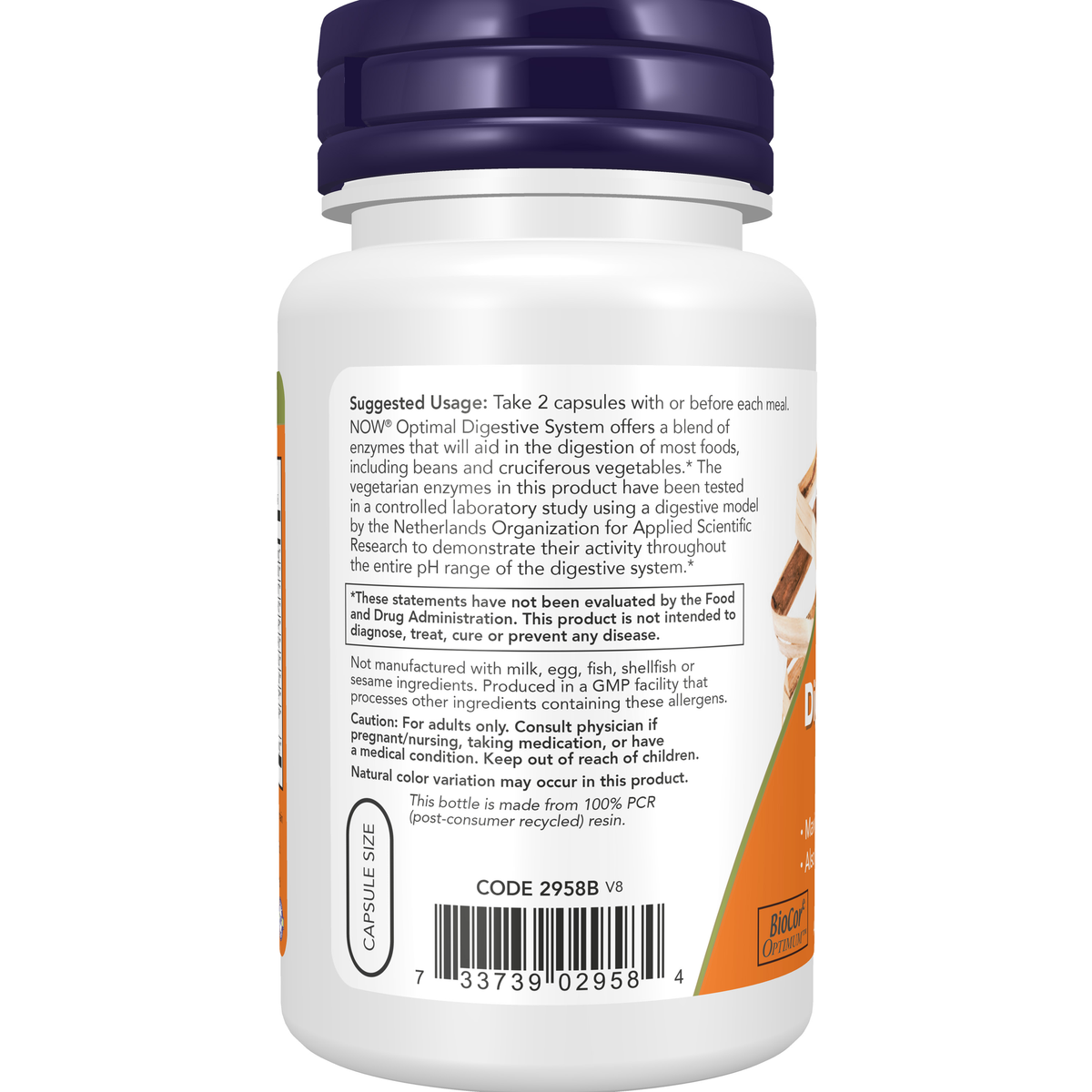 NOW Foods Optimal Digestive System - 90 Veg Capsules – Left label / Etykieta producenta