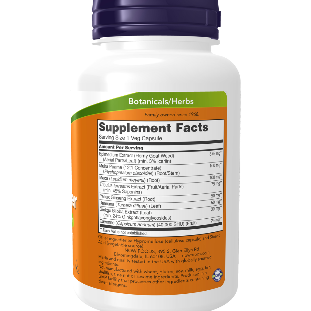 NOW Foods Men's Virility Power - 120 Veg Capsules – Right label / Etykieta producenta