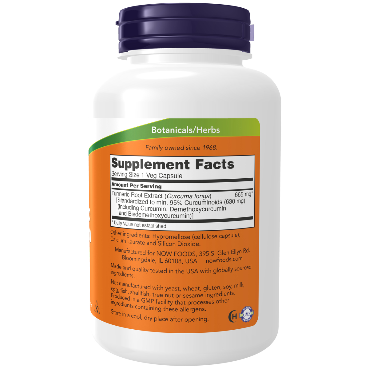NOW Foods Turmeric Curcumin - 120 Veg Capsules – Label details / Etykieta producenta