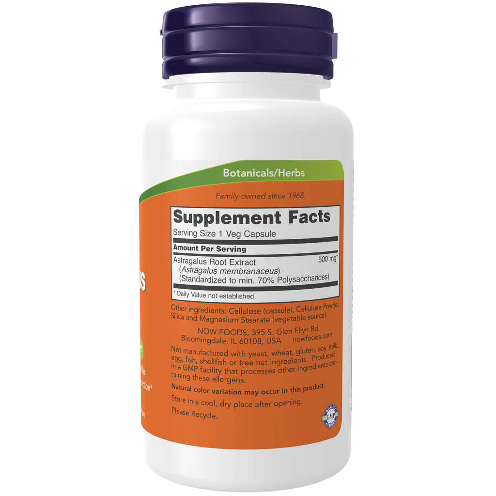 NOW Foods Astragalus Extract 500 mg - 90 Veg Capsules – Label details / Etykieta producenta