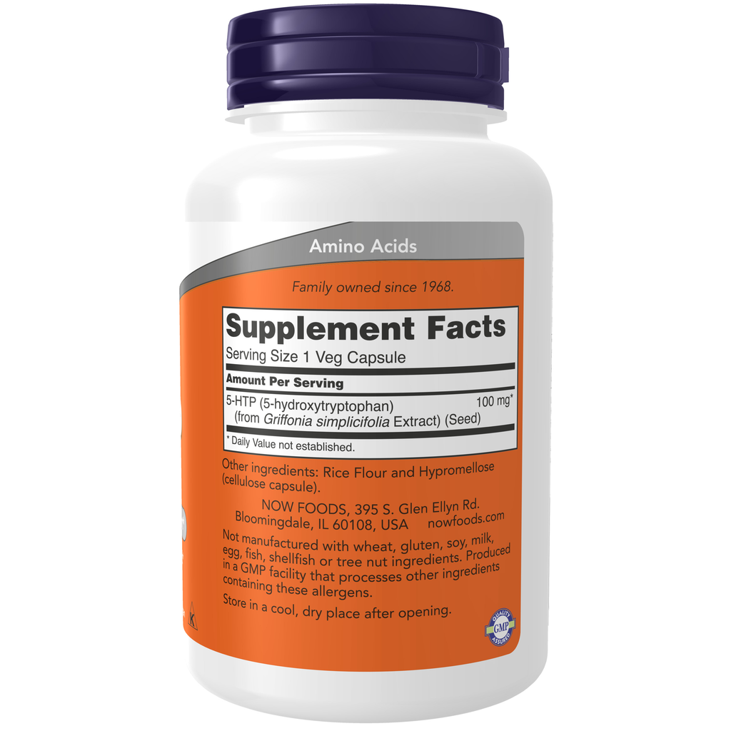 NOW Foods 5-HTP 100 mg - 120 Veg Capsules – Label details / Etykieta producenta
