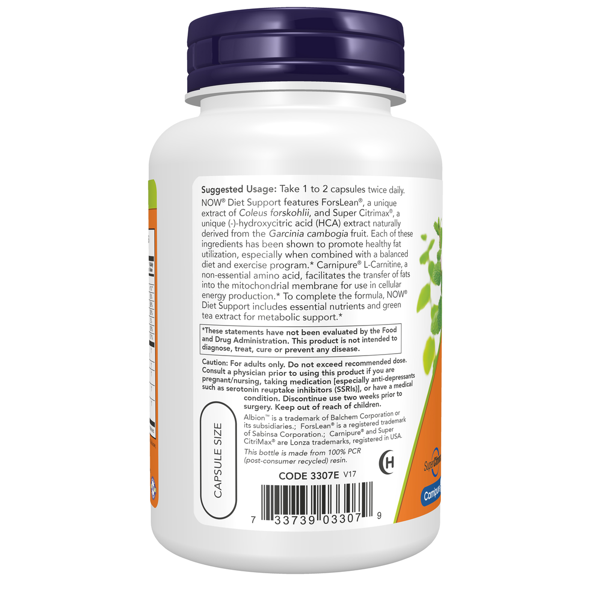 NOW Foods Diet Support - 120 Veg Capsules – Left label / Etykieta producenta