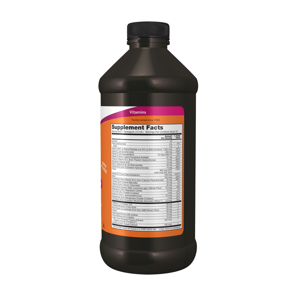 NOW Foods Liquid Multi, Tropical Orange Flavor - 16 fl. oz. – Right label / Etykieta producenta