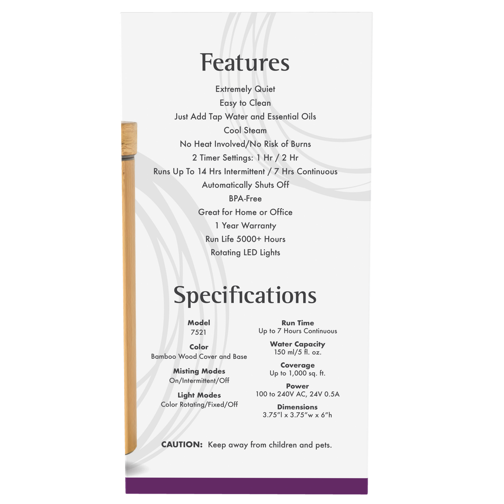 NOW Foods Ultrasonic Real Bamboo Essential Oil Diffuser – Label details / Etykieta producenta