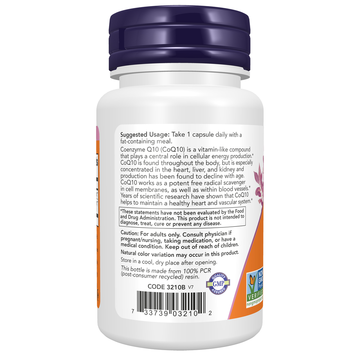NOW Foods CoQ10 100 mg with Hawthorn Berry - 30 Veg Capsules – left label / Etykieta producenta