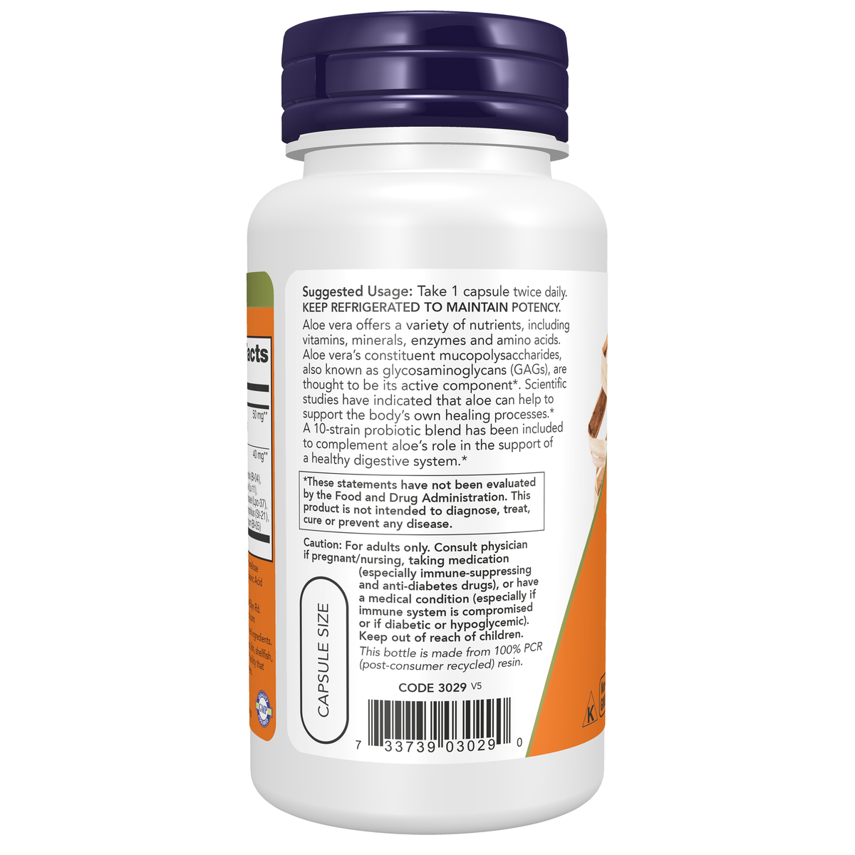 NOW Foods Aloe 10,000 & Probiotics - 60 Veg Capsules – Left label / Etykieta producenta