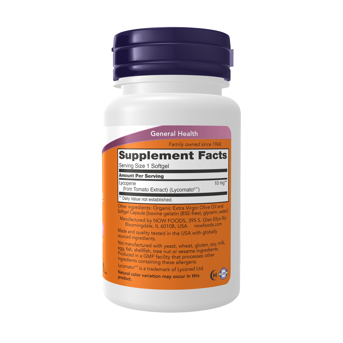 NOW Foods Lycopene 10 mg - 60 Softgels – Right label / Etykieta producenta