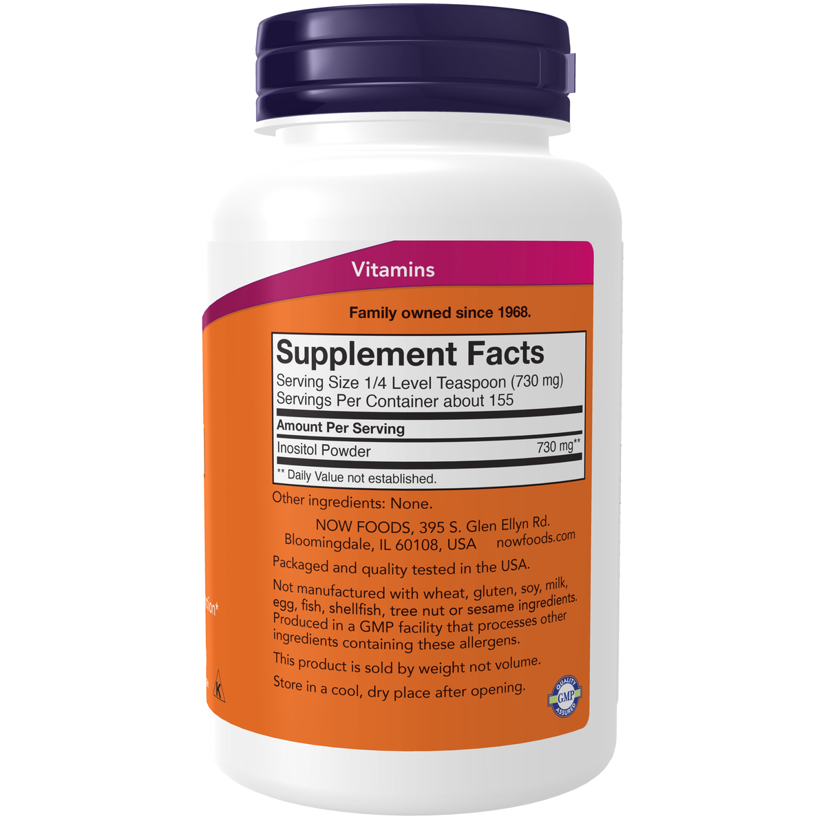 NOW Foods Inositol Powder Vegetarian - 4 oz. – Label details / Etykieta producenta