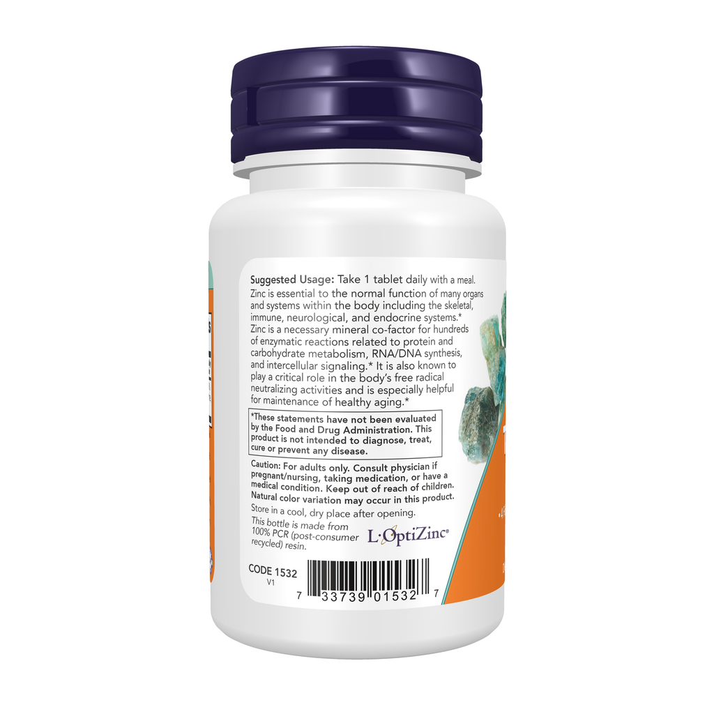 NOW Foods Zinc Transporter - 90 Tablets – Left label / Etykieta producenta