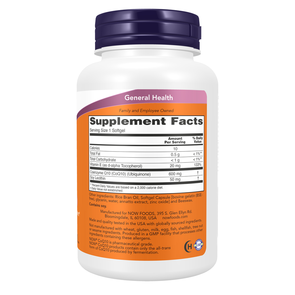NOW Foods CoQ10 600 mg - 60 Softgels – right label / Etykieta producenta