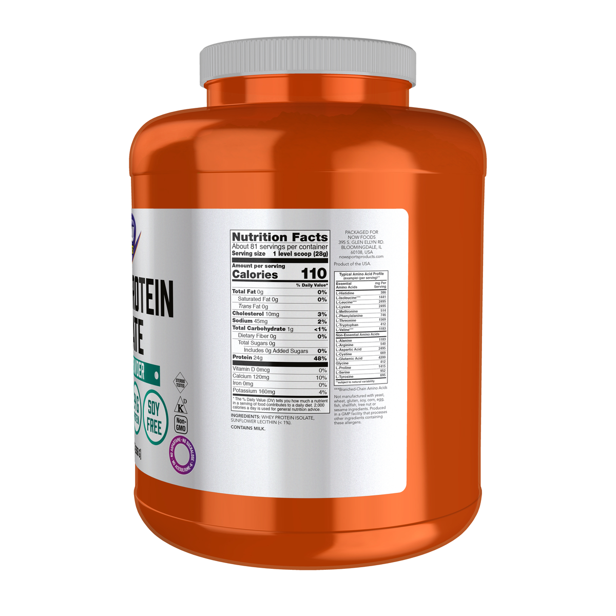 NOW Foods Whey Protein Isolate, Unflavored Powder - 5 lbs. – Right label / Etykieta producenta