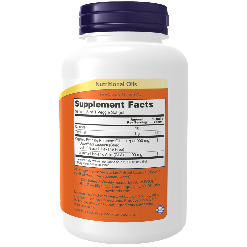 NOW Foods Evening Primrose Oil 1000 mg Vegan Formula - 90 Veggie Softgels – Label details / Etykieta producenta