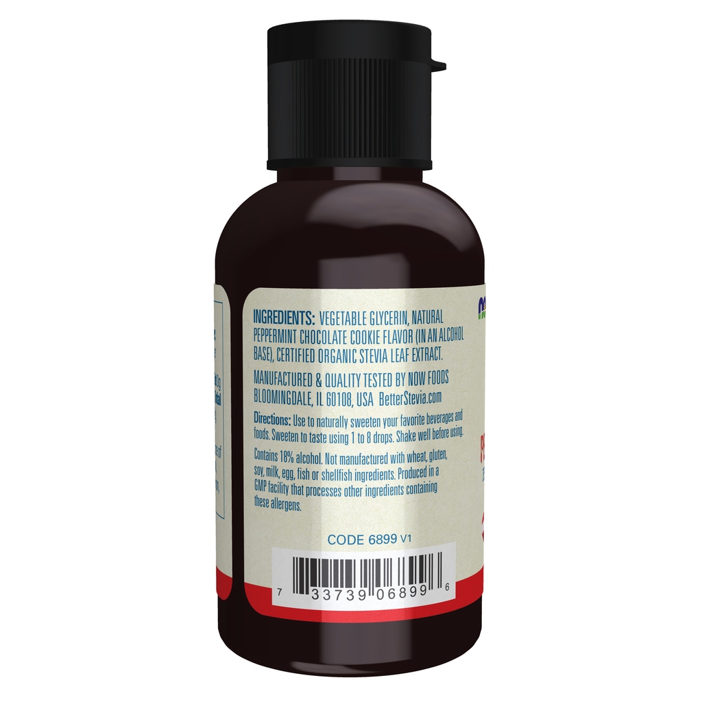 NOW Foods BetterStevia® Liquid, Peppermint Cookie - 2 fl. oz. – Label details / Etykieta producenta
