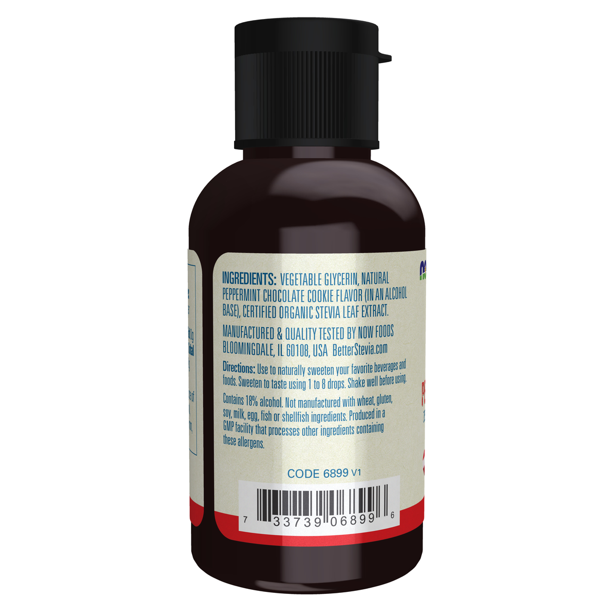 NOW Foods BetterStevia® Liquid, Peppermint Cookie - 2 fl. oz. – Label details / Etykieta producenta