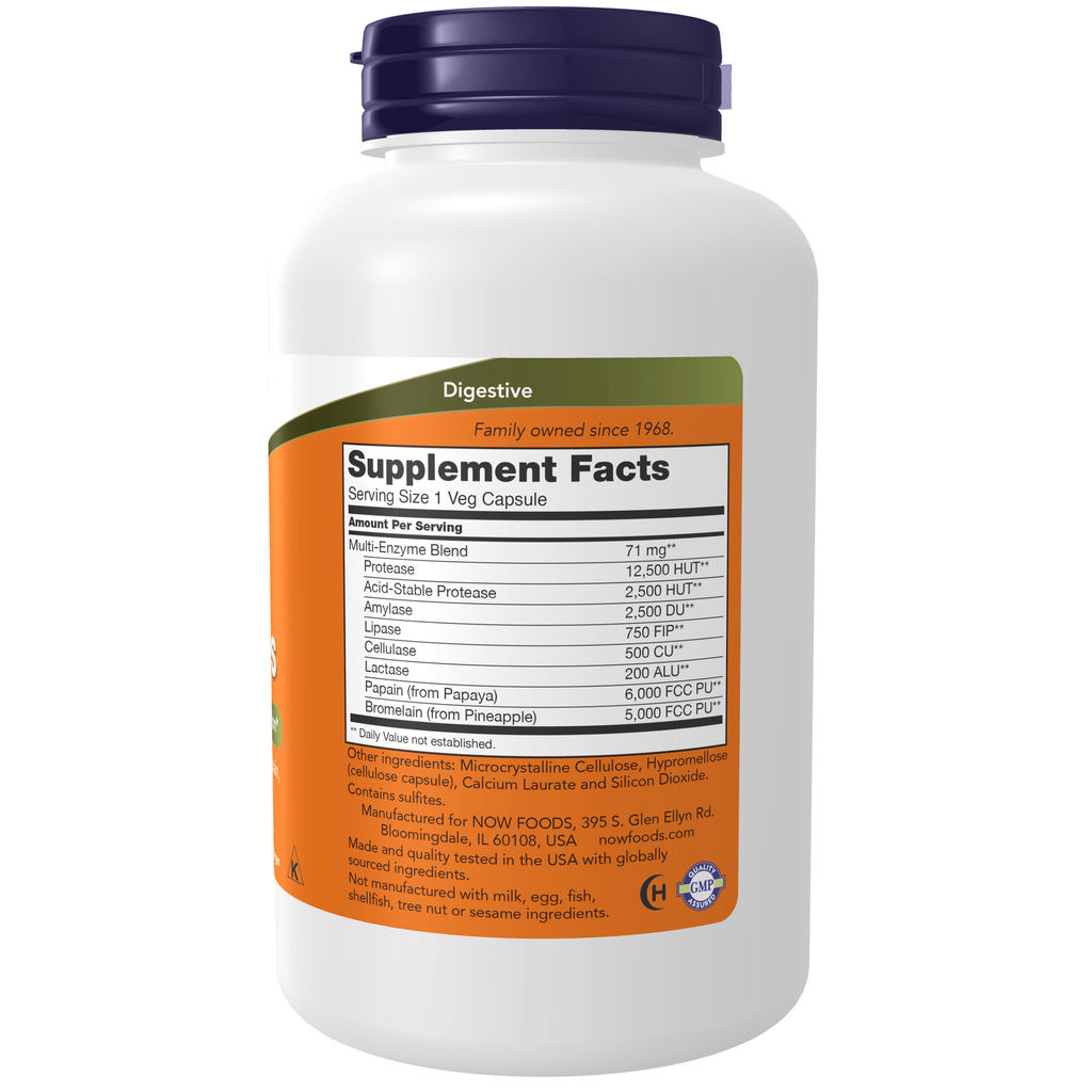 NOW Foods Plant Enzymes - 240 Veg Capsules – Right label / Etykieta producenta