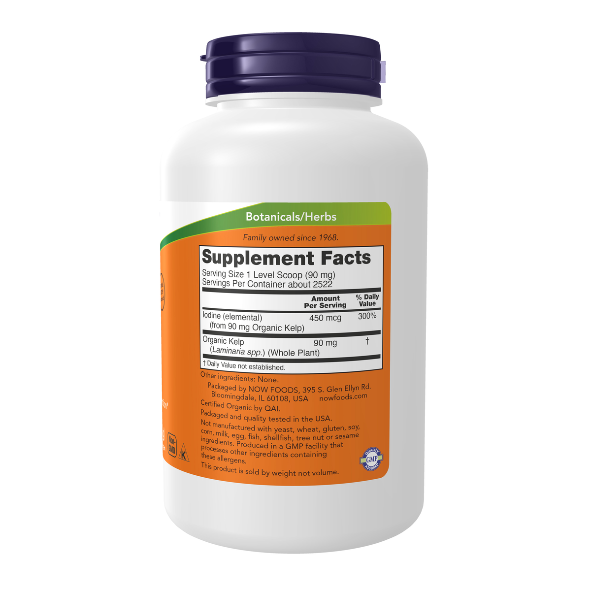 NOW Foods Kelp Powder, Organic - 8 oz. – Right label / Etykieta producenta