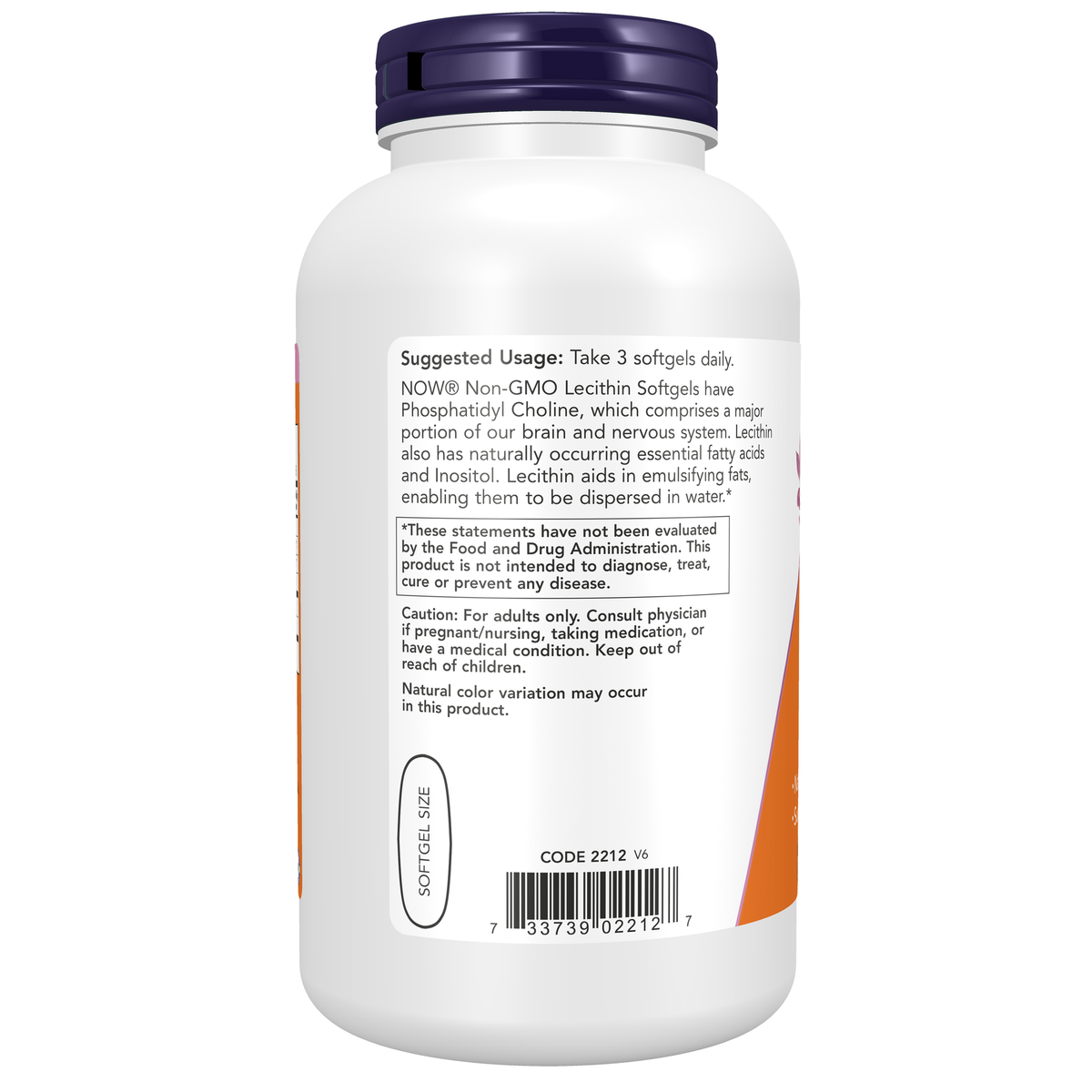 NOW Foods Lecithin 1200 mg - 200 Softgels – Left label / Etykieta producenta