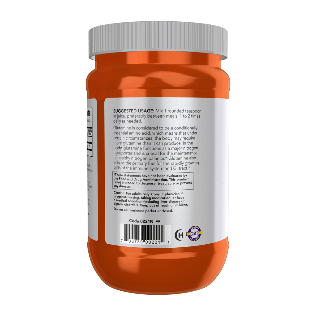 NOW Foods L-Glutamine Powder - 1 lb. – Left label / Etykieta producenta