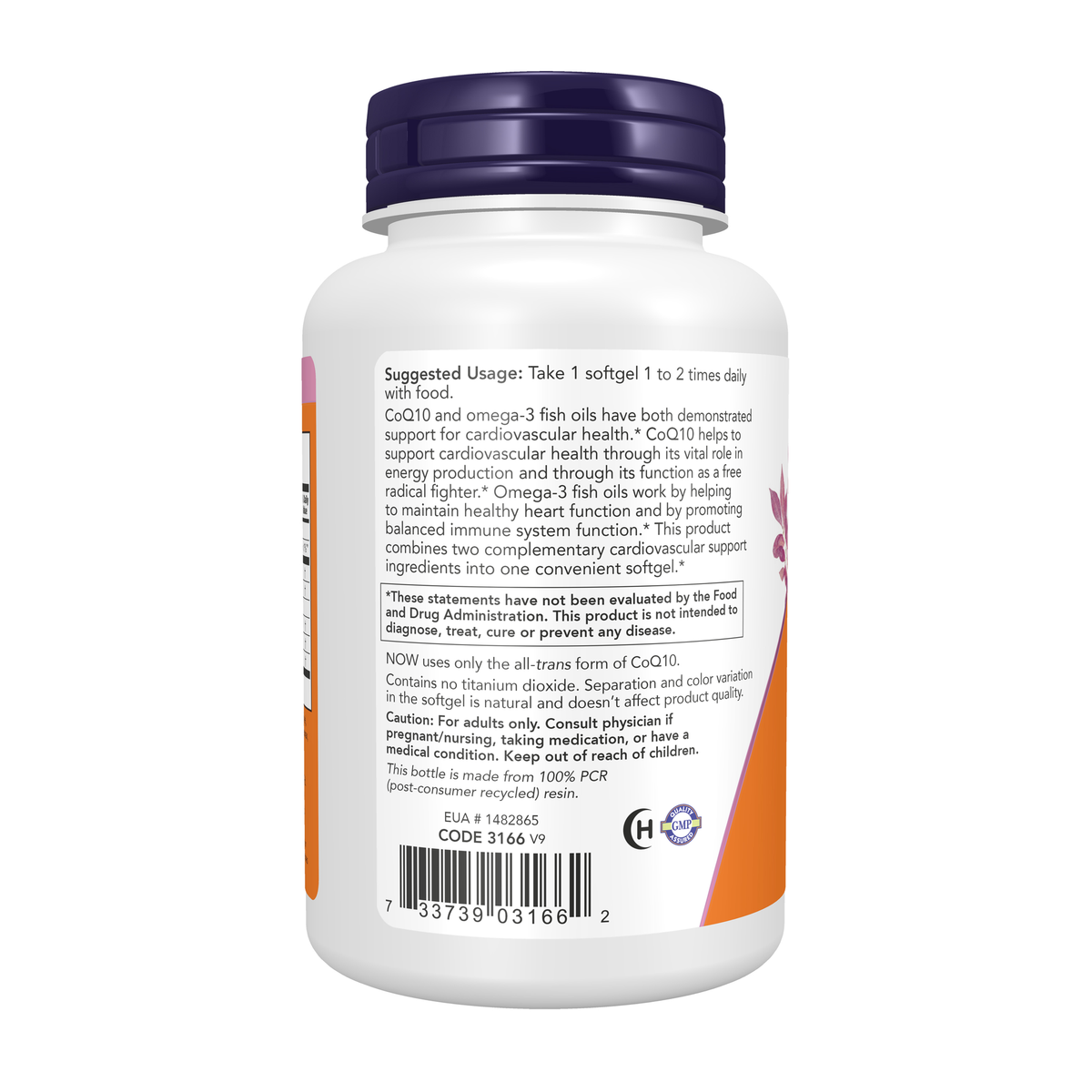 NOW Foods CoQ10 60 mg + Fish Oil – 120 Softgels – Left label / Etykieta producenta