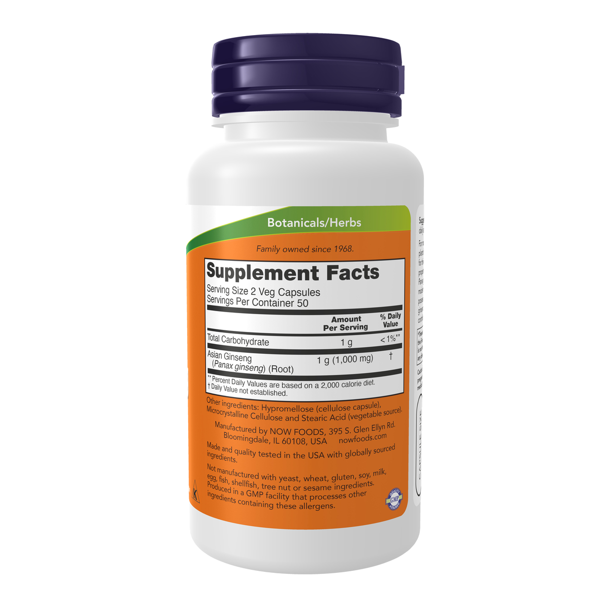 NOW Foods Panax Ginseng Extract - 100 Veg Capsules – Right label / Etykieta producenta