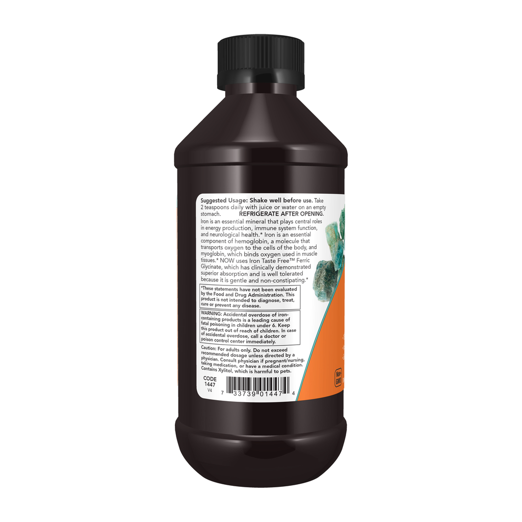 NOW Foods Iron Liquid - 8 fl. oz. – Left label / Etykieta producenta