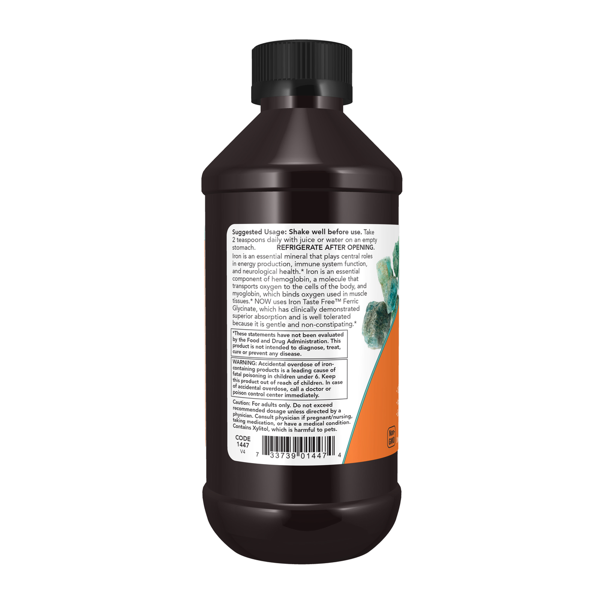 NOW Foods Iron Liquid - 8 fl. oz. – Left label / Etykieta producenta
