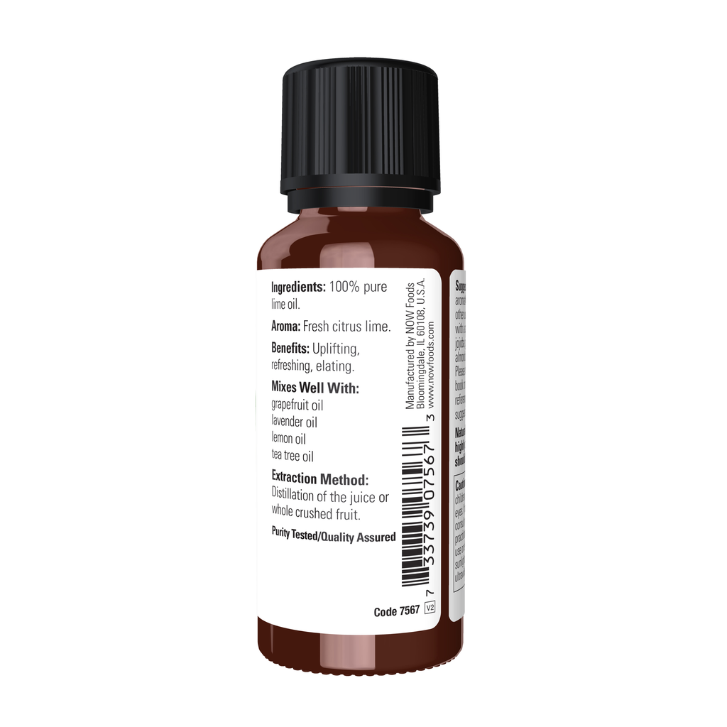 NOW Foods Lime Oil - 1 oz. – Right label / Etykieta producenta